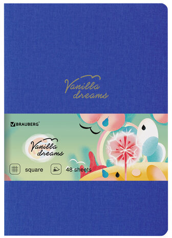 Тетрадь 48 л. в клетку обложка кожзам под лён, сшивка, A5 (147х210мм), СИНИЙ, BRAUBERG PASTEL, 403872