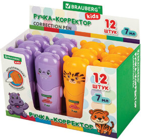 Ручка-корректор BRAUBERG KIDS &quot;ЗВЕРЯТА&quot;, 7 мл, металлический наконечник, корпус ассорти, 272493