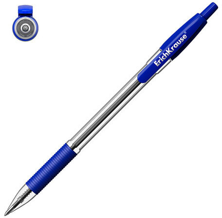 Ручка шариковая автоматическая с грипом ERICH KRAUSE "R-301 Classic", СИНЯЯ, 1,0 мм, линия письма 0,5 мм, 46758