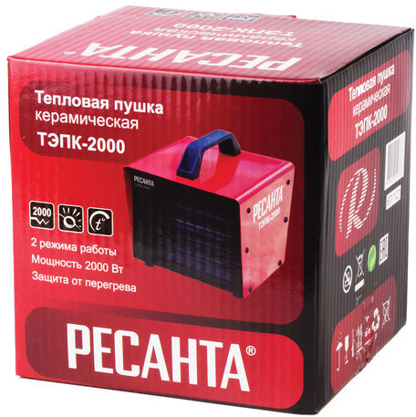 Тепловая пушка электрическая РЕСАНТА ТЭПК-2000, 2000 Вт, 220 В, квадратная, красная