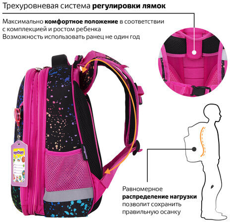 Ранец ЮНЛАНДИЯ EXTRA с дополнительным объемом, 2 отделения, "Bright wildlife", 38х29х18 см, 270676