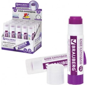 Клей-карандаш BRAUBERG, 15 г, обесцвечивающийся после высыхания, 220874