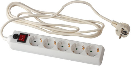 Сетевой фильтр SONNEN U-353, 5 розеток, с заземлением, выключатель, 10 А, 3 м, белый, 511425