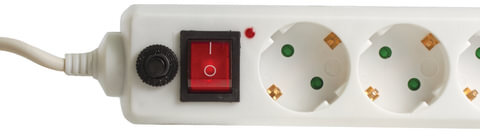 Сетевой фильтр SONNEN U-353, 5 розеток, с заземлением, выключатель, 10 А, 3 м, белый, 511425