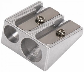 Точилка BRAUBERG "Style", металлическая клиновидная, 2 отверстия для чернографитных карандашей (в том числе утолщенных), 222486