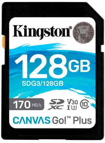 Карта памяти SDXC 128GB KINGSTON Canvas Go Plus, UHS-I U3, 170 Мб/с (class 10), SDG3/128GB