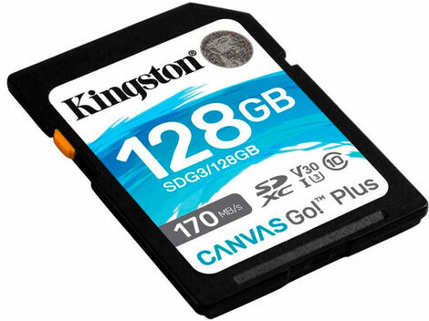 Карта памяти SDXC 128GB KINGSTON Canvas Go Plus, UHS-I U3, 170 Мб/с (class 10), SDG3/128GB