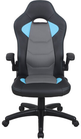 Кресло компьютерное BRABIX "Skill GM-005", откидные подлокотники, экокожа, черное/голубое, 532497