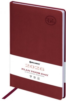 Ежедневник датированный 2026 БОЛЬШОЙ ФОРМАТ 210х297 мм, А4, BRAUBERG &quot;Favorite&quot;, под кожу, бордо, 117240