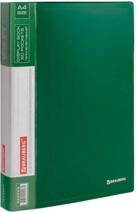 Папка 60 вкладышей BRAUBERG стандарт, зеленая, 0,8 мм, 228684