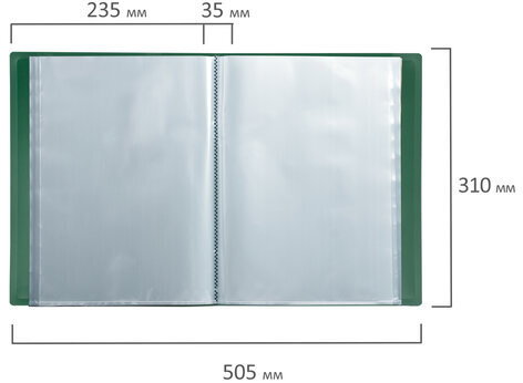 Папка 60 вкладышей BRAUBERG стандарт, зеленая, 0,8 мм, 228684