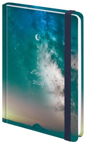 Ежедневник датированный 2026 с резинкой 145х203 мм, А5, BRAUBERG твердый, фольга, "Млечный путь", 117345