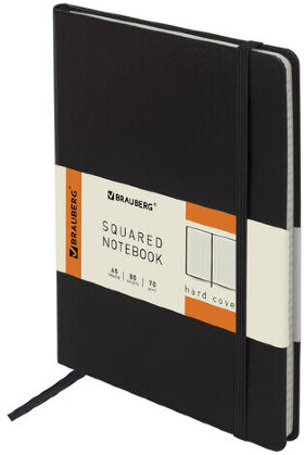 Блокнот А5 (148x218 мм), BRAUBERG &quot;Metropolis&quot;, балакрон, 80 л., резинка, клетка, черный, 111585