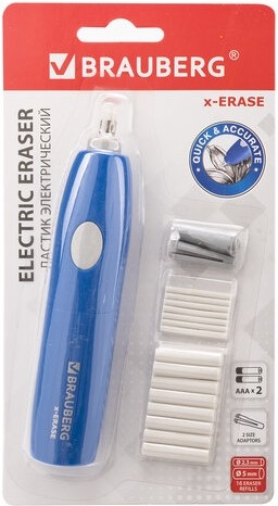 Ластик электрический BRAUBERG "X-ERASE", питание от 2 батареек ААА, + 16 сменных ластиков, 229608