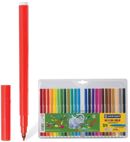 Фломастеры 24 ЦВЕТА CENTROPEN "Washable", смываемые, вентилируемый колпачок, 7790/24TP, 777902485