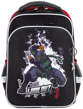 Ранец BRAUBERG QUADRO, 3 отделения, с брелком, "Ninja", 37х28х18 см, 229954