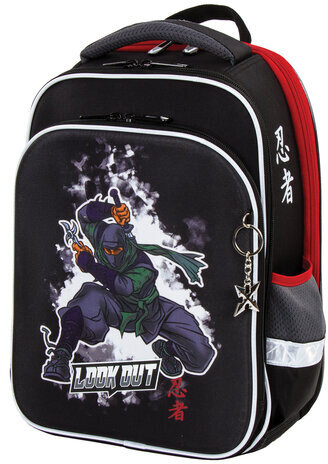 Ранец BRAUBERG QUADRO, 3 отделения, с брелком, "Ninja", 37х28х18 см, 229954