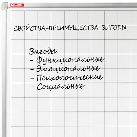 Доска магнитно-маркерная В КЛЕТКУ 60х90 см, алюминиевая рамка, ГАРАНТИЯ 10 ЛЕТ, РОССИЯ, BRAUBERG, 236862