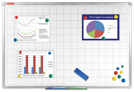 Доска магнитно-маркерная В КЛЕТКУ 60х90 см, алюминиевая рамка, ГАРАНТИЯ 10 ЛЕТ, РОССИЯ, BRAUBERG, 236862