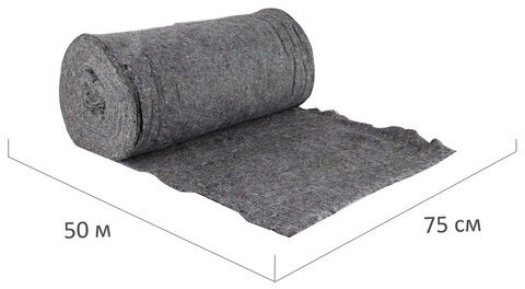 Полотно ХПП холстопрошивное ПЛОТНОЕ серое, 0,75х50 м, 180(±10) г/м2, шаг 2,5 мм, LAIMA Стандарт, 605541