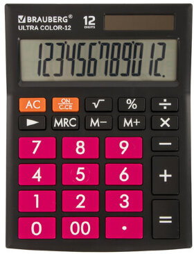 Калькулятор настольный BRAUBERG ULTRA COLOR-12-BKWR (192x143 мм), 12 разрядов, двойное питание, ЧЕРНО-МАЛИНОВЫЙ, 250500
