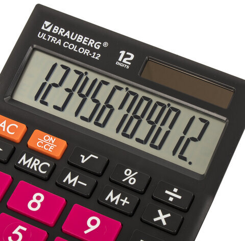 Калькулятор настольный BRAUBERG ULTRA COLOR-12-BKWR (192x143 мм), 12 разрядов, двойное питание, ЧЕРНО-МАЛИНОВЫЙ, 250500