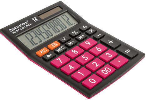 Калькулятор настольный BRAUBERG ULTRA COLOR-12-BKWR (192x143 мм), 12 разрядов, двойное питание, ЧЕРНО-МАЛИНОВЫЙ, 250500