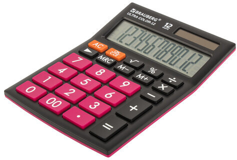 Калькулятор настольный BRAUBERG ULTRA COLOR-12-BKWR (192x143 мм), 12 разрядов, двойное питание, ЧЕРНО-МАЛИНОВЫЙ, 250500