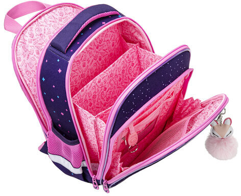 Ранец BRAUBERG QUADRO, 3 отделения, с брелком, "Little fox", СВЕТЯЩИЙСЯ, 37х28х18 см, 270601