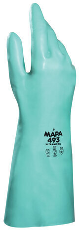Перчатки нитриловые MAPA Ultranitril 493, хлопчатобумажное напыление, размер 8 (M), зеленые