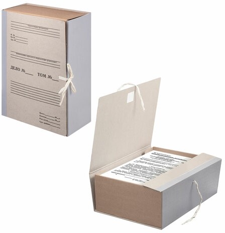 Короб архивный (240х330 мм), 120 мм, 2 завязки, переплетный картон/бумвинил, до 1000 листов, STAFF, 126903