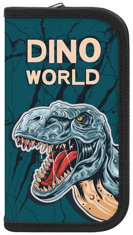 Пенал ПИФАГОР, 2 отделения, ламинированный картон, 19х11 см, "Dino world", 272249