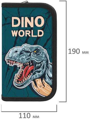Пенал ПИФАГОР, 2 отделения, ламинированный картон, 19х11 см, "Dino world", 272249