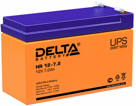 Аккумуляторная батарея для ИБП любых торговых марок, 12 В, 7,2 Ач, 151х65х94 мм, DELTA, HR 12-7.2