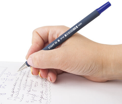 Ручка шариковая STAFF "EVERYDAY" BP-190, СИНЯЯ, корпус прорезиненный синий, узел 0,7 мм, линия письма 0,35 мм, 142397