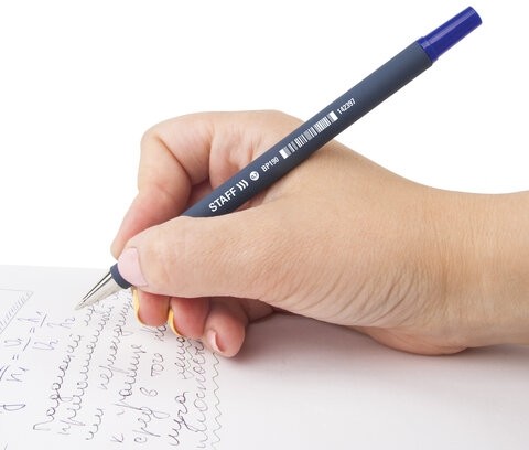 Ручка шариковая STAFF "EVERYDAY" BP-190, СИНЯЯ, корпус прорезиненный синий, узел 0,7 мм, линия письма 0,35 мм, 142397