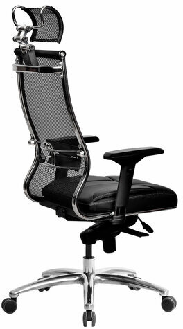 Кресло офисное МЕТТА "SAMURAI" SL-3.05, с подголовником, сверхпрочная ткань-сетка/экокожа, черное