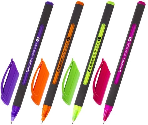 Ручка шариковая масляная BRAUBERG "Extra Glide Soft Color", СИНЯЯ, узел 0,7 мм, линия письма 0,35 мм, 142928