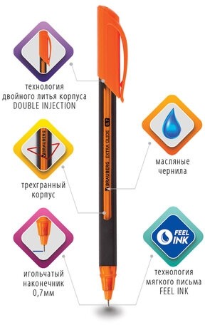 Ручка шариковая масляная BRAUBERG "Extra Glide Soft Color", СИНЯЯ, узел 0,7 мм, линия письма 0,35 мм, 142928