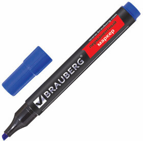 Маркер перманентный (нестираемый) BRAUBERG &quot;Contract&quot;, СИНИЙ, скошенный наконечник, 1-5 мм, без клипа, 150470