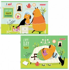 Альбом для рисования А4, 24 листа, скоба, обложка офсет, ПИФАГОР, 203х288 мм, &quot;КАПИБАРА&quot; (2 вида), 107104