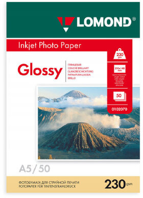 Фотобумага глянцевая, А5, 230 г/м2, односторонняя, 50 листов, LOMOND, 0102070