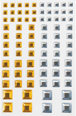 Стразы самоклеящиеся "Квадрат", 6-15 мм, 80 шт., цвет золотой/серебристый, на подложке, ОСТРОВ СОКРОВИЩ, 661394