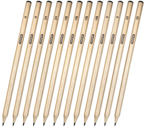 Карандаши чернографитные чертежные школьные разной твердости НАБОР 12 штук 2H-2B, ПИФАГОР, 181883