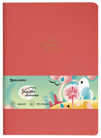 Тетрадь 60 л. в клетку обложка кожзам под лён, сшивка, B5 (179х250мм), КОРАЛЛОВЫЙ, BRAUBERG PASTEL, 403873