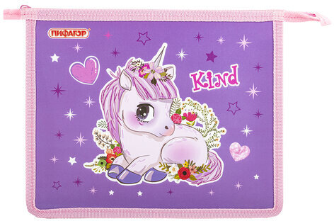 Папка для тетрадей ПИФАГОР А5, 1 отделение, пластик, на молнии, Happy Unicorn, 272199