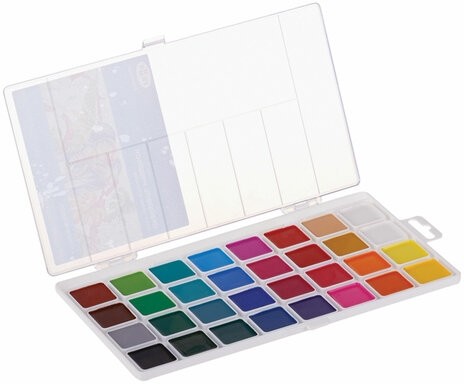 Краски акварельные ГАММА "Классическая", 32 цвета, медовая, пластиковая коробка, европодвес, 1009199