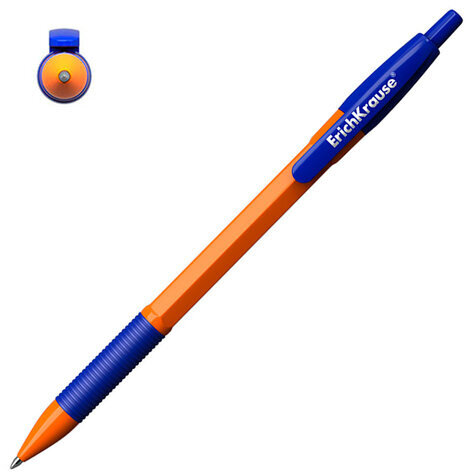Ручка шариковая автоматическая с грипом ERICH KRAUSE "R-301 Orange", СИНЯЯ, 1,0 мм, линия письма 0,5 мм, 46762