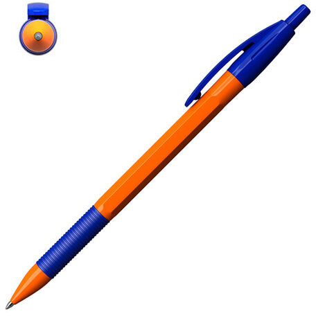 Ручка шариковая автоматическая с грипом ERICH KRAUSE "R-301 Orange", СИНЯЯ, 1,0 мм, линия письма 0,5 мм, 46762
