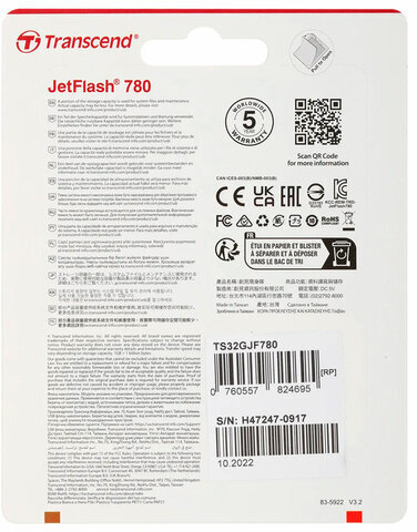 Флеш-диск 32 GB TRANSCEND JetFlash 780, USB 3.1, черный, TS32GJF780